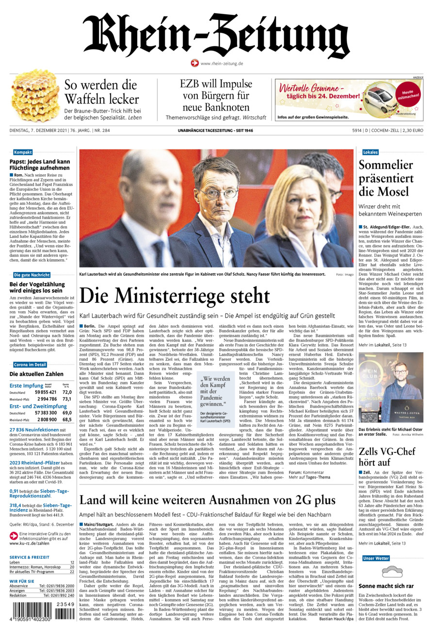Rhein-Zeitung Kreis Cochem-Zell vom Dienstag, 07.12.2021