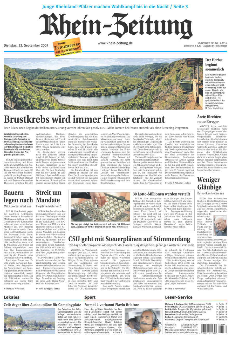 Rhein-Zeitung Kreis Cochem-Zell vom Dienstag, 22.09.2009