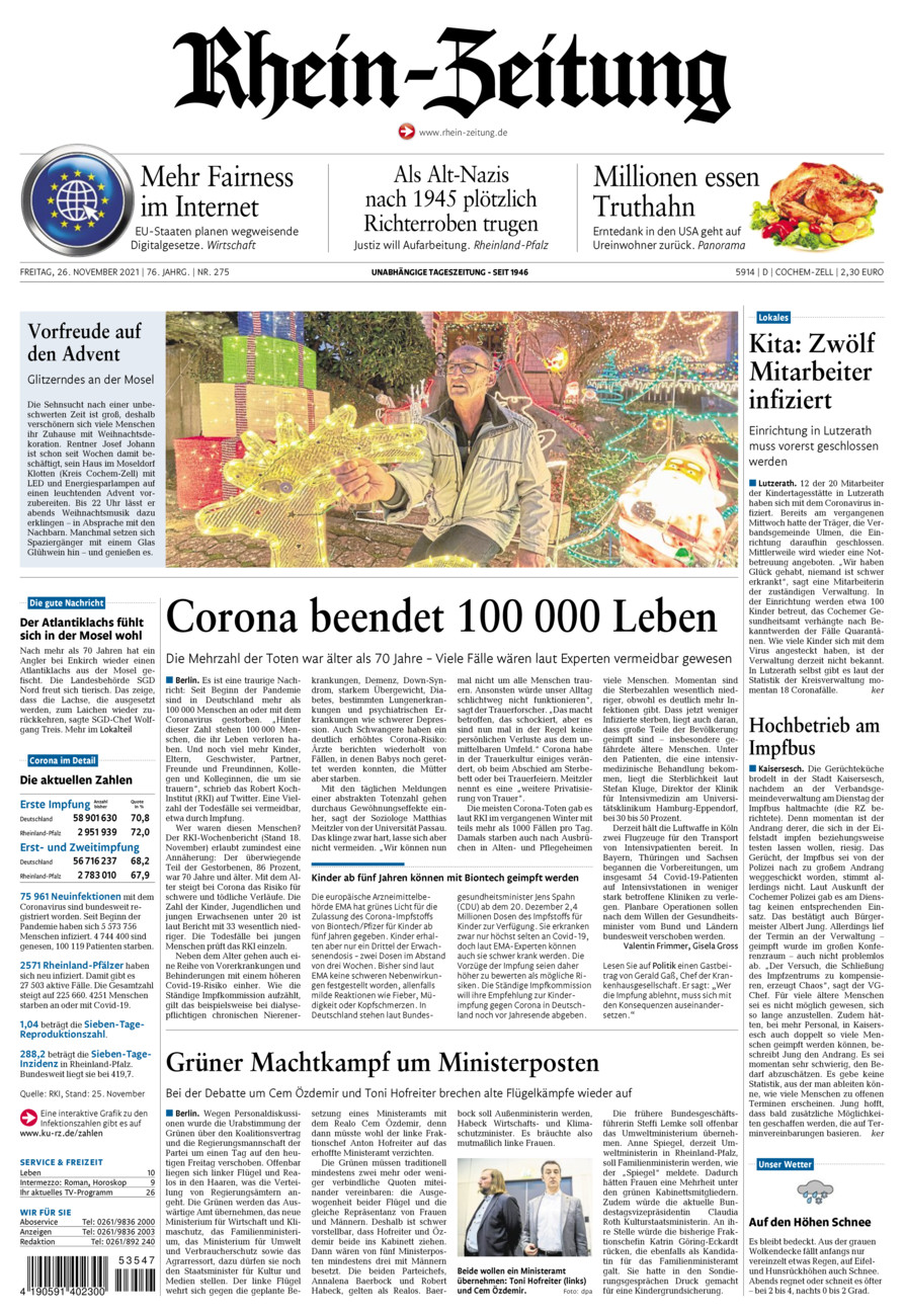 Rhein-Zeitung Kreis Cochem-Zell vom Freitag, 26.11.2021