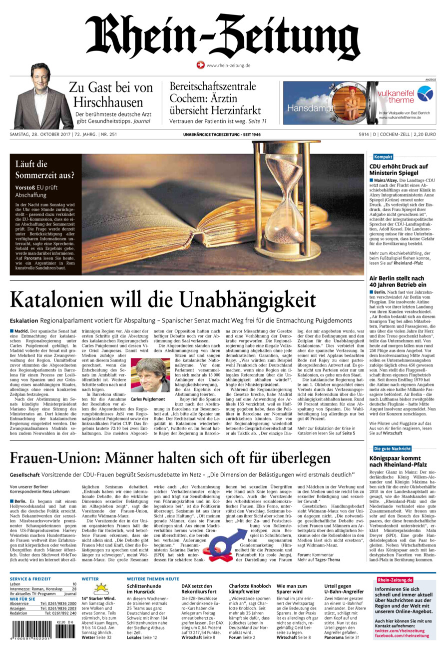Rhein-Zeitung Kreis Cochem-Zell vom Samstag, 28.10.2017