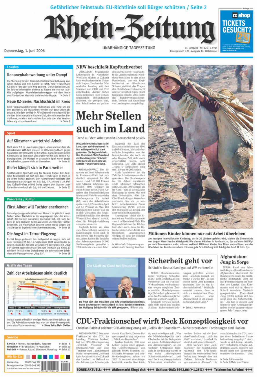 Rhein-Zeitung Kreis Cochem-Zell vom Donnerstag, 01.06.2006