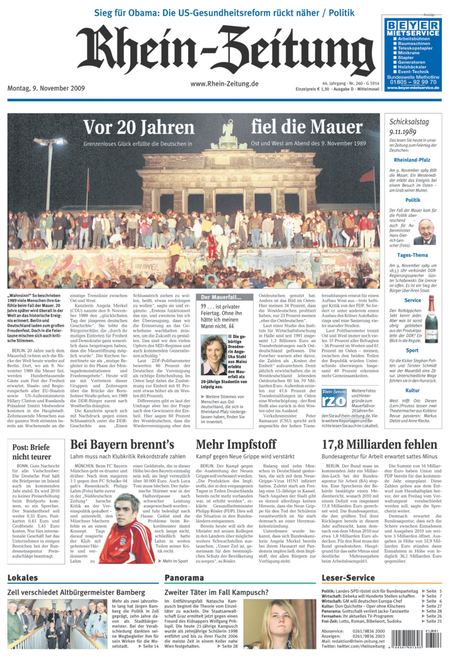 Rhein-Zeitung Kreis Cochem-Zell vom Montag, 09.11.2009