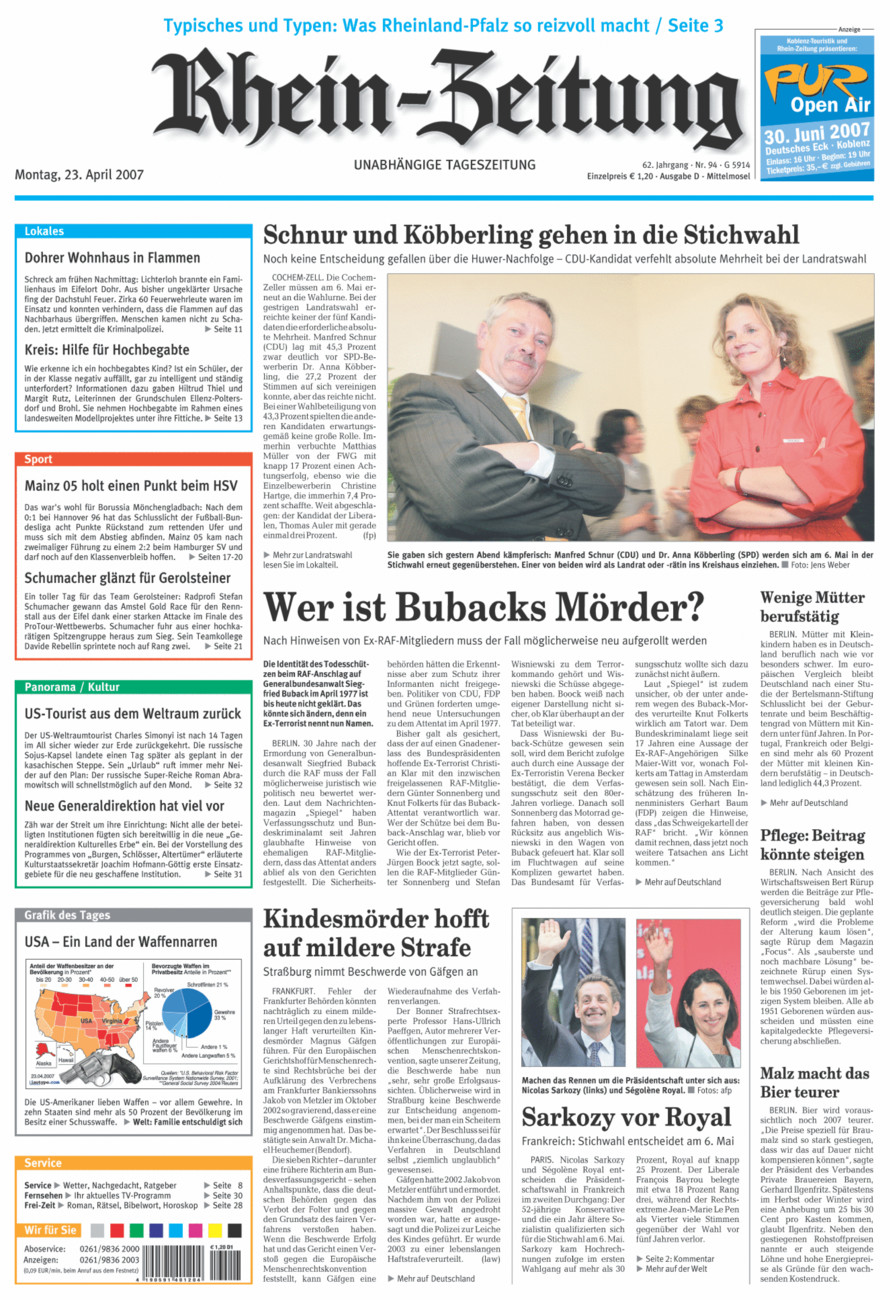 Rhein-Zeitung Kreis Cochem-Zell vom Montag, 23.04.2007