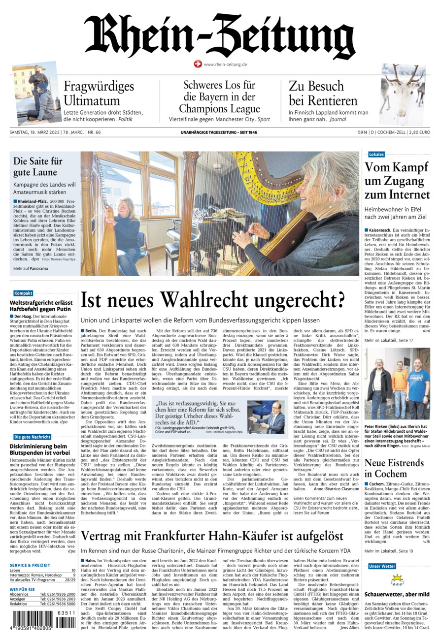 Rhein-Zeitung Kreis Cochem-Zell vom Samstag, 18.03.2023