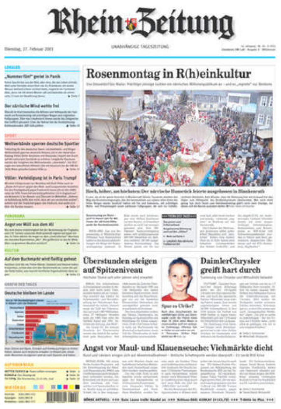 Rhein-Zeitung Kreis Cochem-Zell vom Dienstag, 27.02.2001