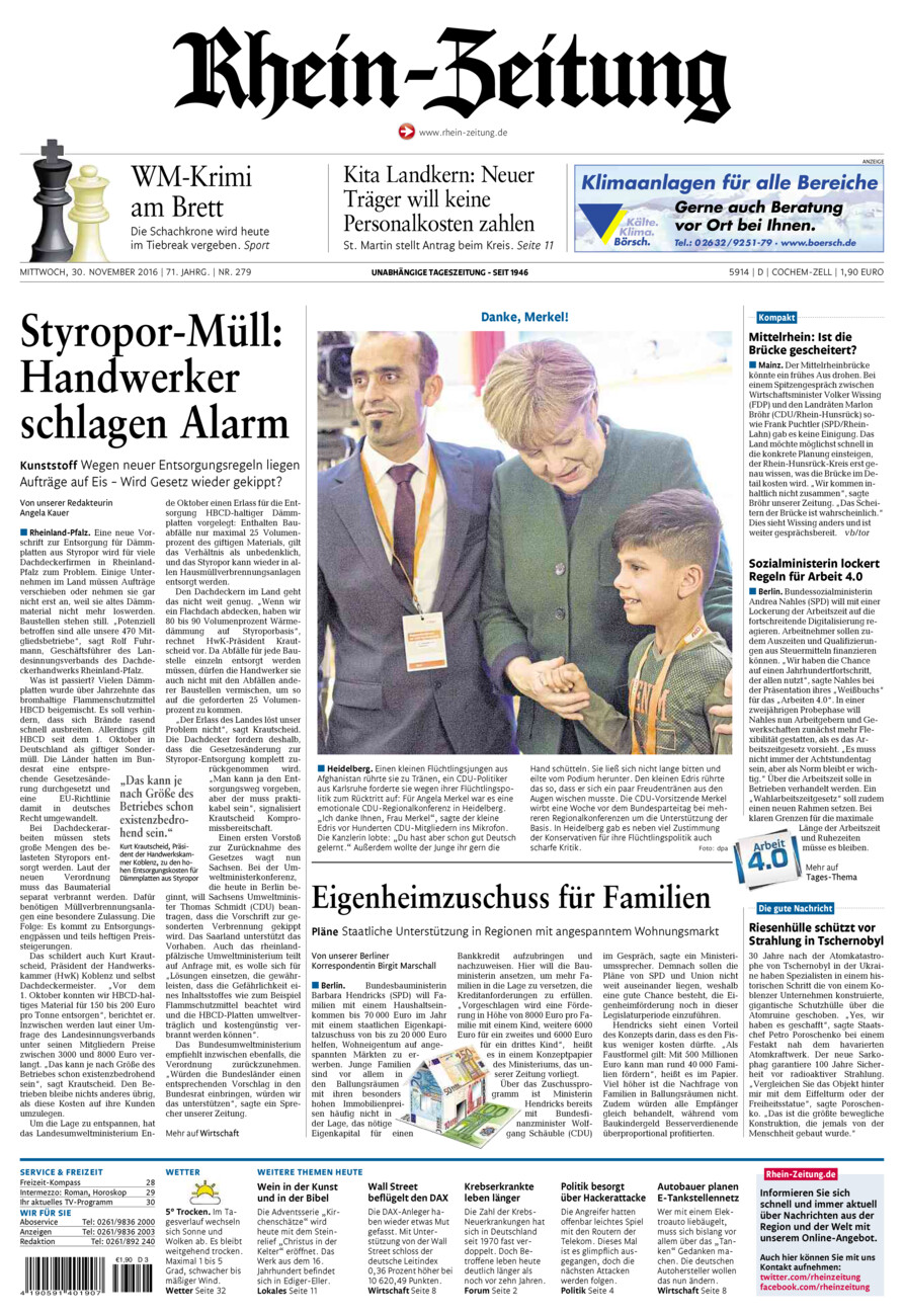 Rhein-Zeitung Kreis Cochem-Zell vom Mittwoch, 30.11.2016