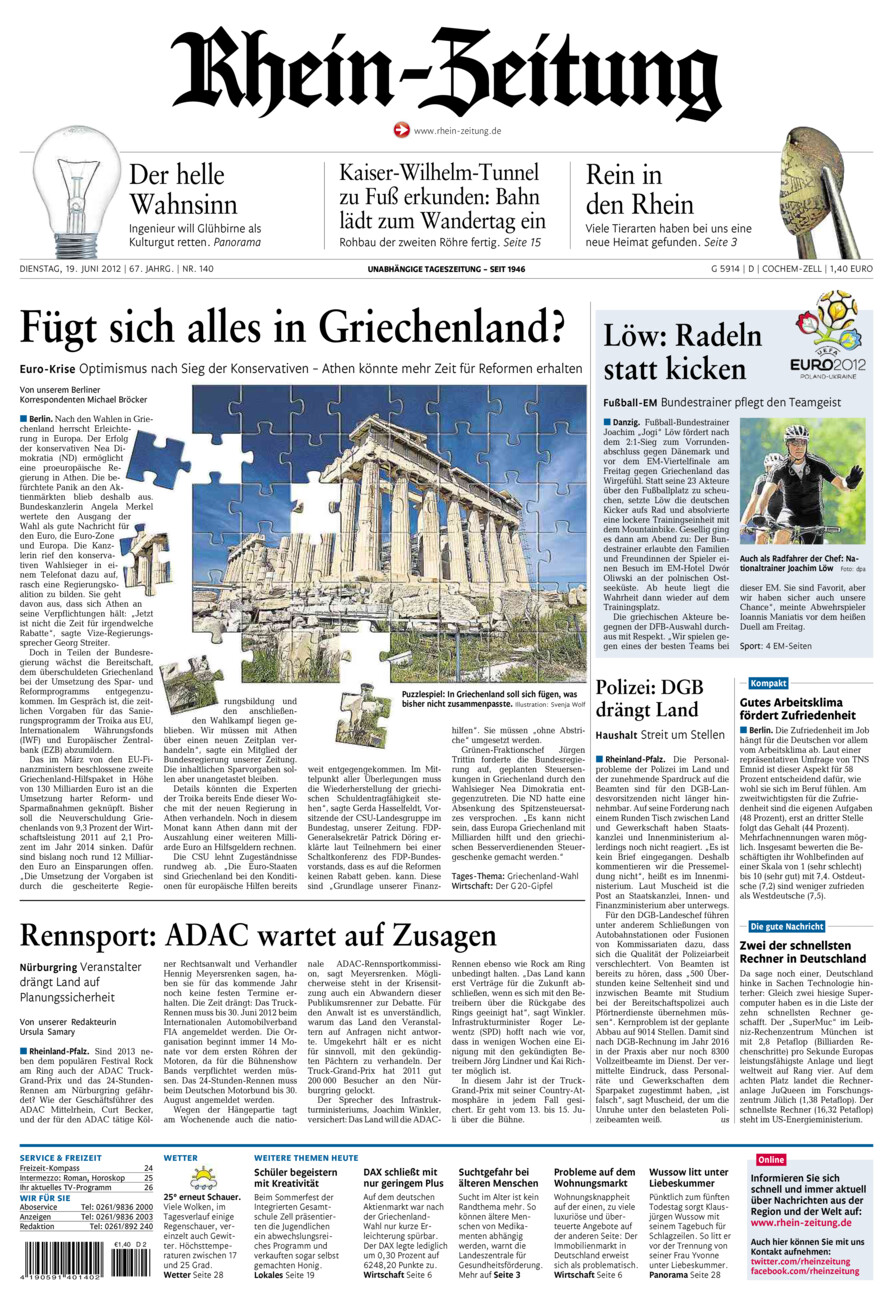 Rhein-Zeitung Kreis Cochem-Zell vom Dienstag, 19.06.2012