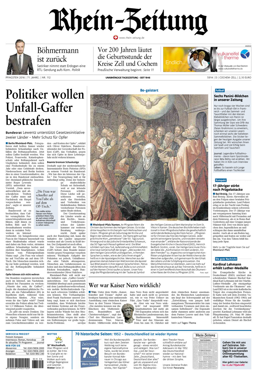 Rhein-Zeitung Kreis Cochem-Zell vom Samstag, 14.05.2016
