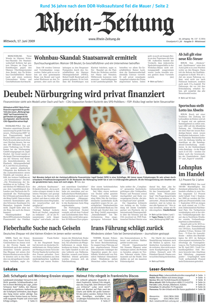 Rhein-Zeitung Kreis Cochem-Zell vom Mittwoch, 17.06.2009