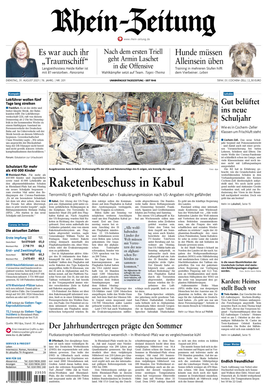 Rhein-Zeitung Kreis Cochem-Zell vom Dienstag, 31.08.2021
