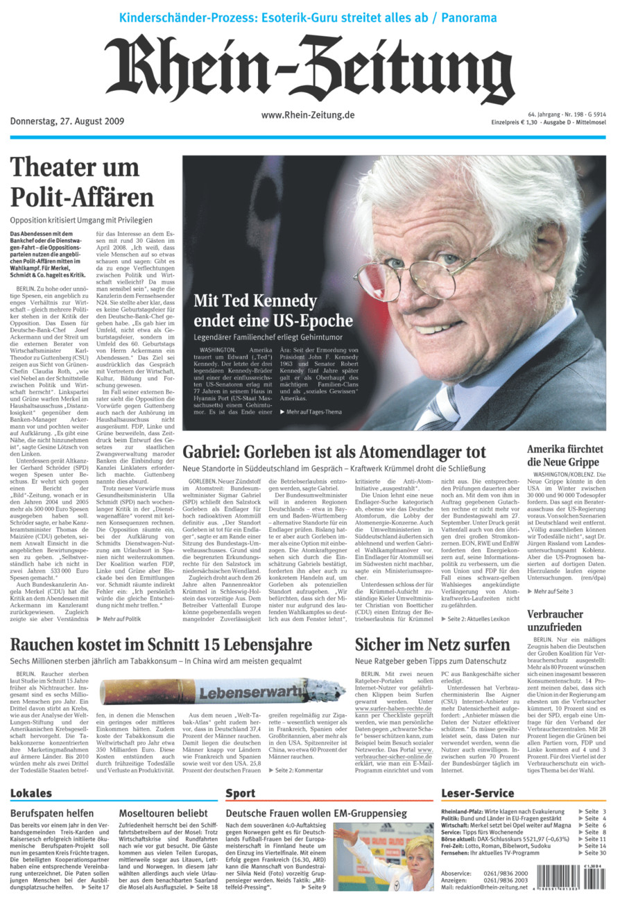 Rhein-Zeitung Kreis Cochem-Zell vom Donnerstag, 27.08.2009