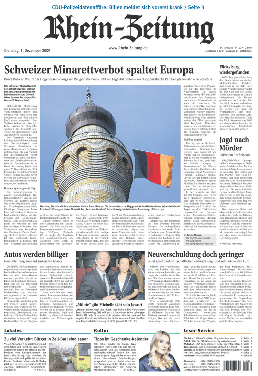 Rhein-Zeitung Kreis Cochem-Zell vom Dienstag, 01.12.2009