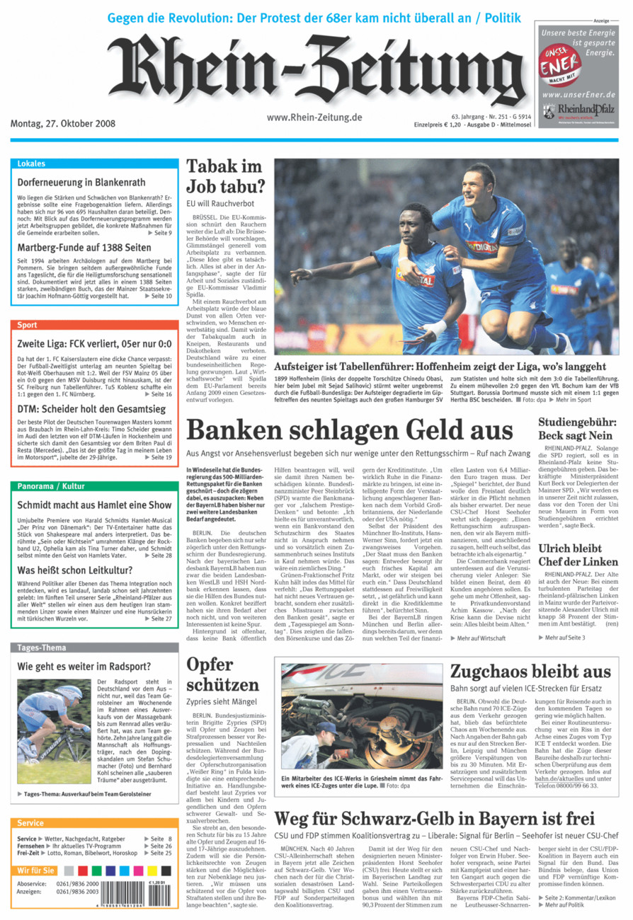 Rhein-Zeitung Kreis Cochem-Zell vom Montag, 27.10.2008