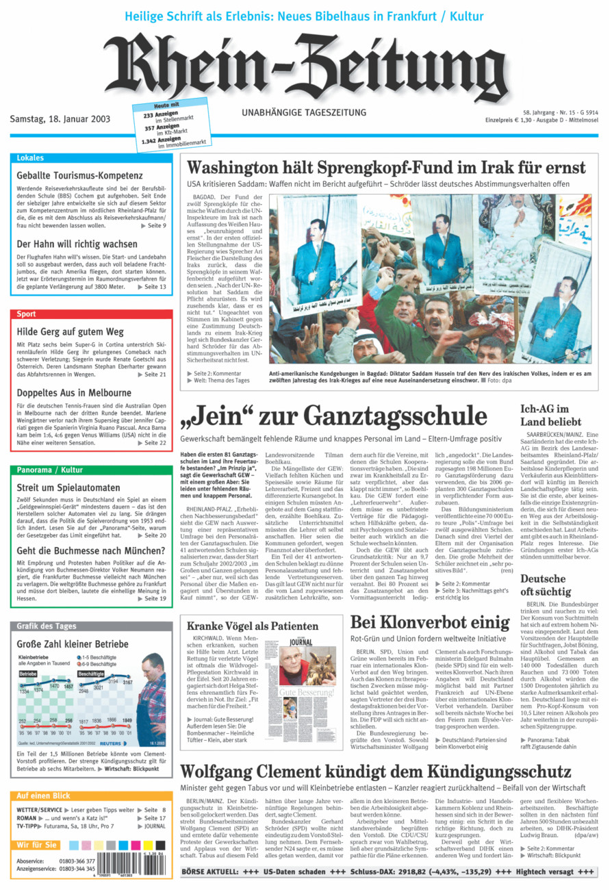 Rhein-Zeitung Kreis Cochem-Zell vom Samstag, 18.01.2003