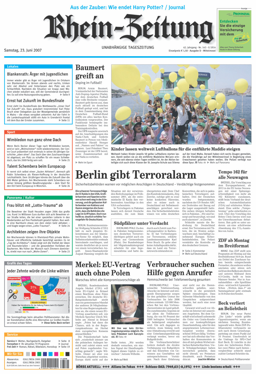 Rhein-Zeitung Kreis Cochem-Zell vom Samstag, 23.06.2007