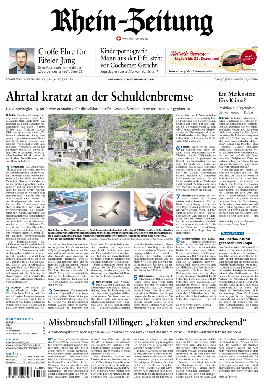 Rhein-Zeitung Kreis Cochem-Zell vom Donnerstag, 14.12.2023