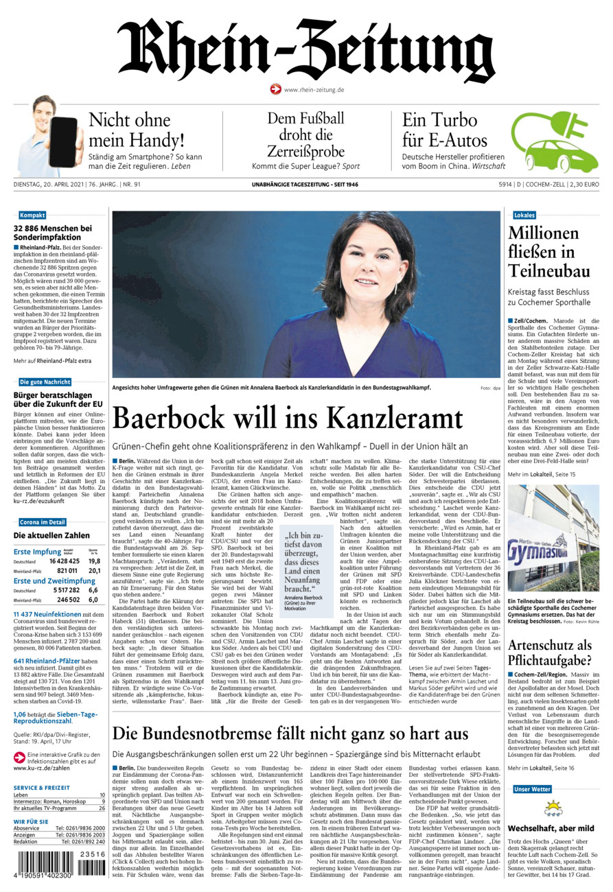 Rhein-Zeitung Kreis Cochem-Zell vom Dienstag, 20.04.2021