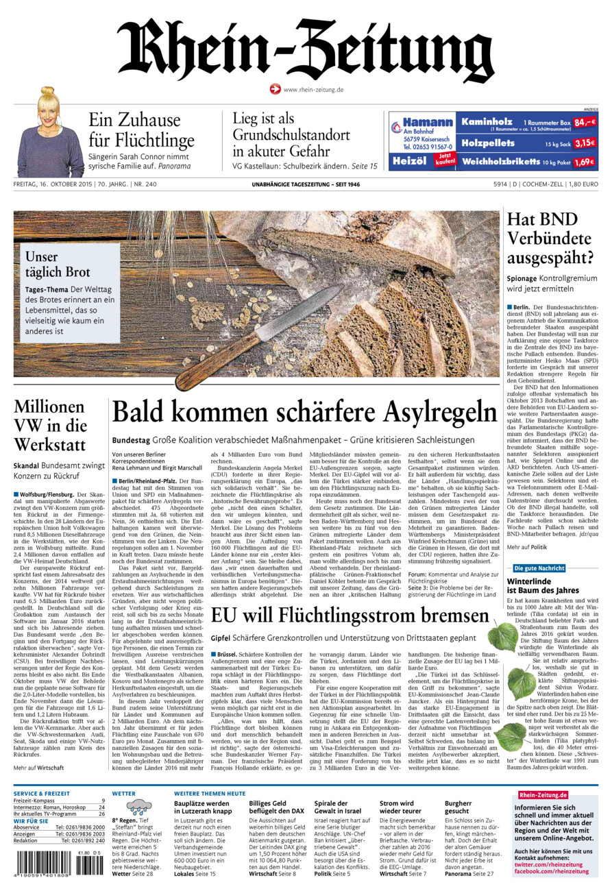 Rhein-Zeitung Kreis Cochem-Zell vom Freitag, 16.10.2015