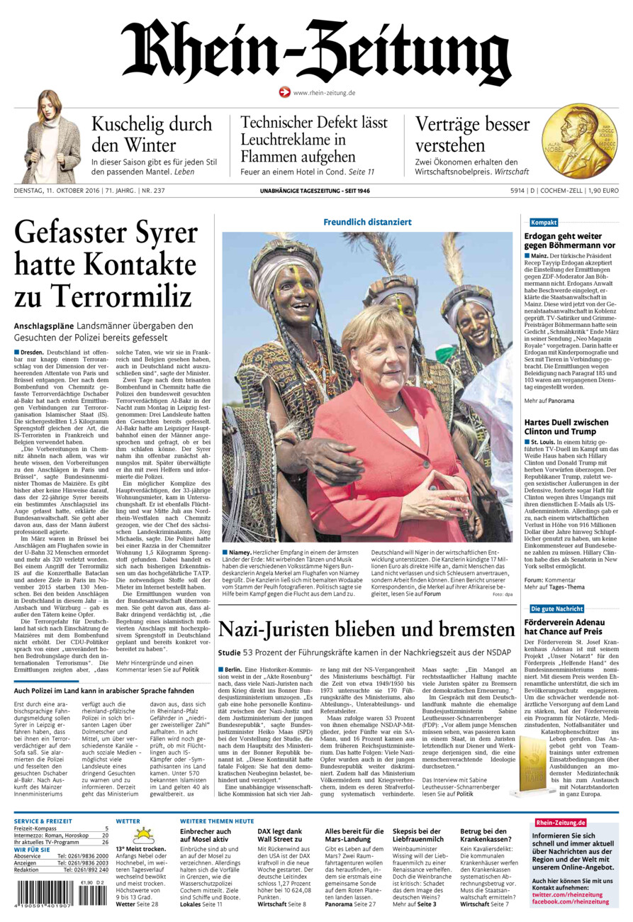 Rhein-Zeitung Kreis Cochem-Zell vom Dienstag, 11.10.2016