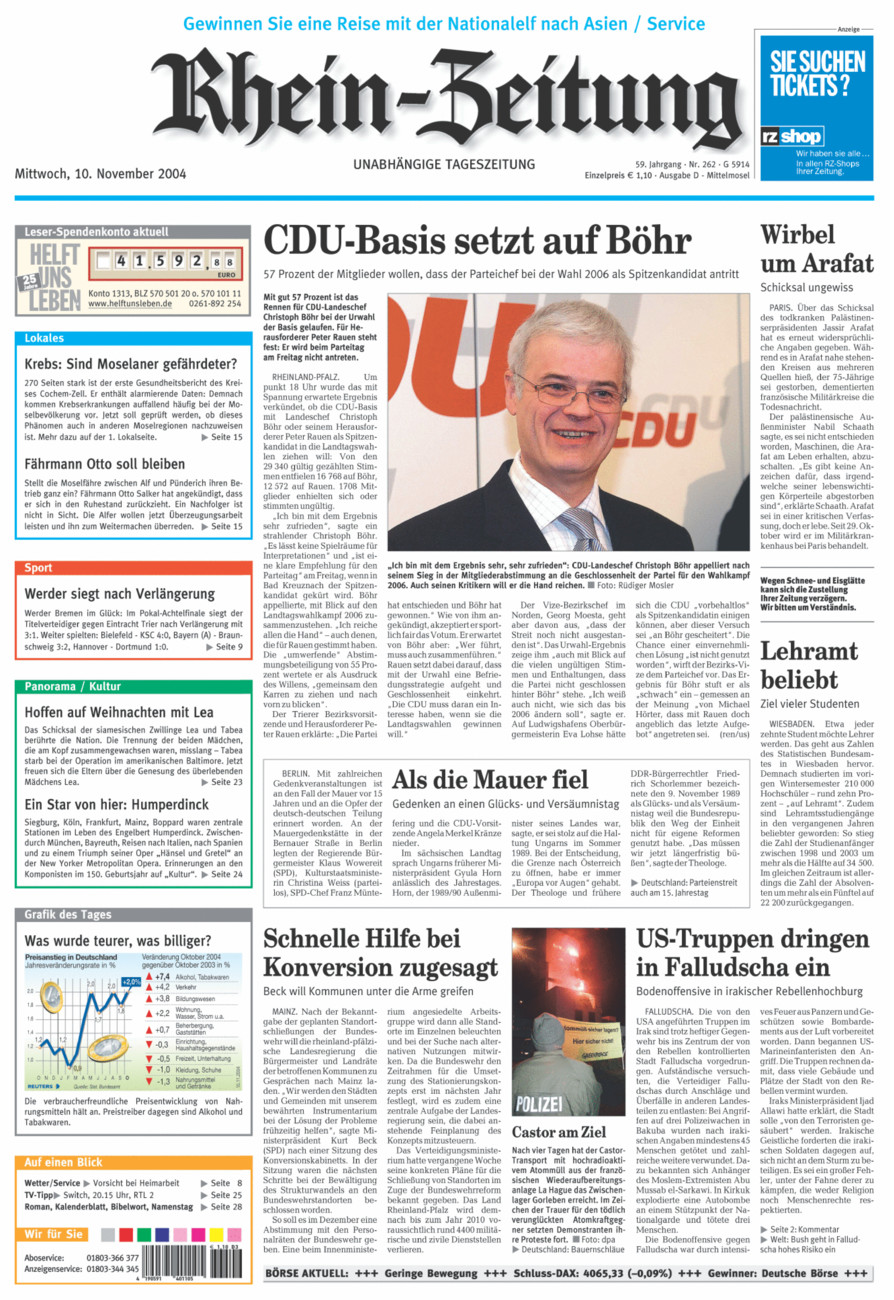 Rhein-Zeitung Kreis Cochem-Zell vom Mittwoch, 10.11.2004