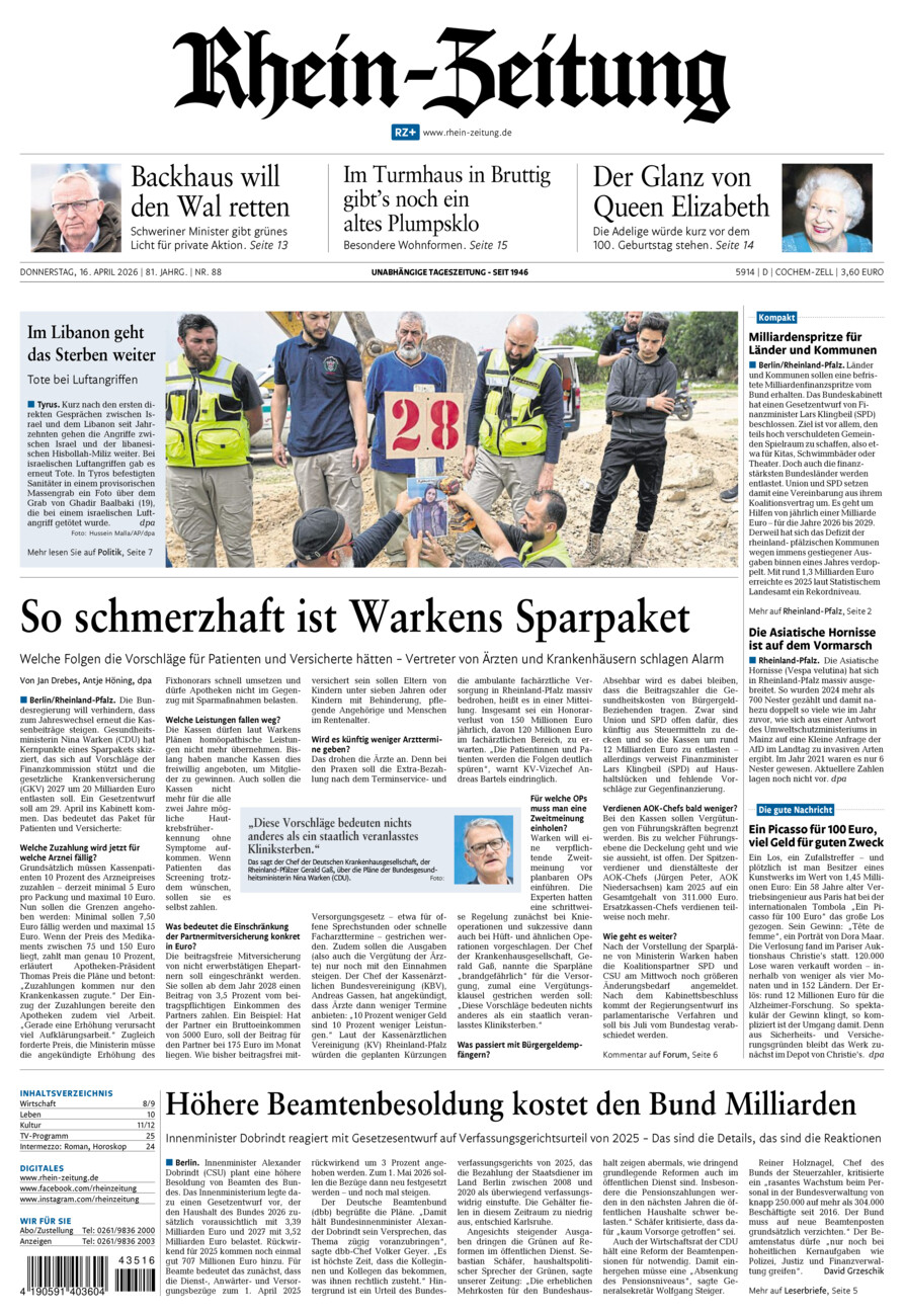 Rhein-Zeitung Kreis Cochem-Zell vom Donnerstag, 16.04.2026