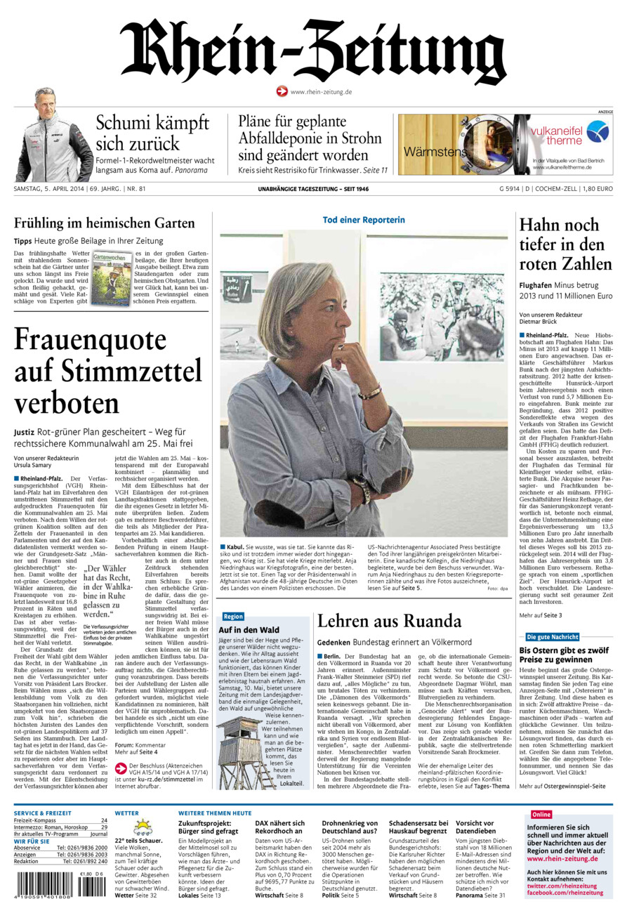 Rhein-Zeitung Kreis Cochem-Zell vom Samstag, 05.04.2014