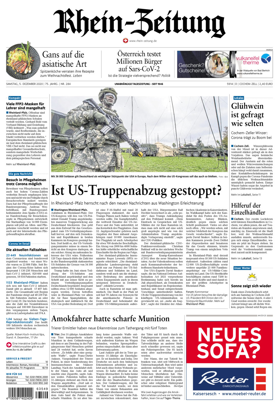 Rhein-Zeitung Kreis Cochem-Zell vom Samstag, 05.12.2020
