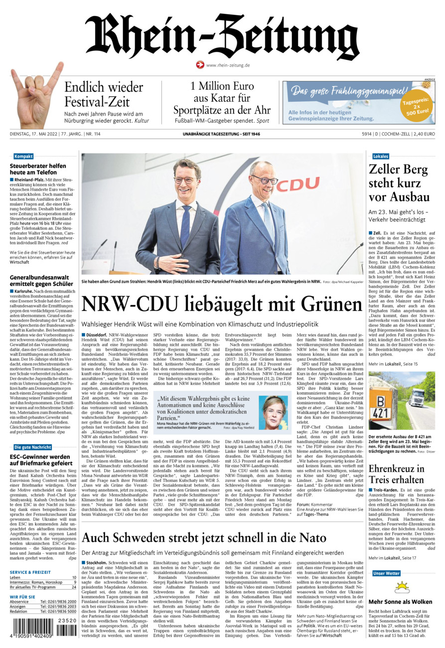 Rhein-Zeitung Kreis Cochem-Zell vom Dienstag, 17.05.2022