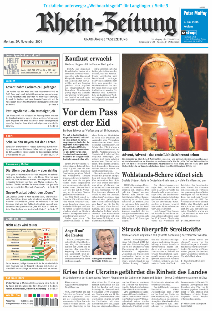 Rhein-Zeitung Kreis Cochem-Zell vom Montag, 29.11.2004