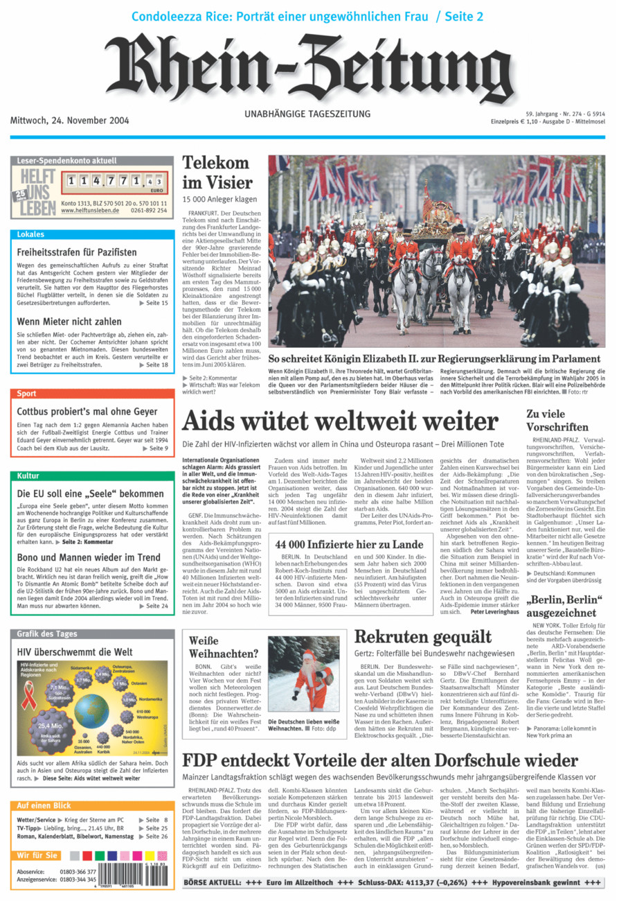 Rhein-Zeitung Kreis Cochem-Zell vom Mittwoch, 24.11.2004