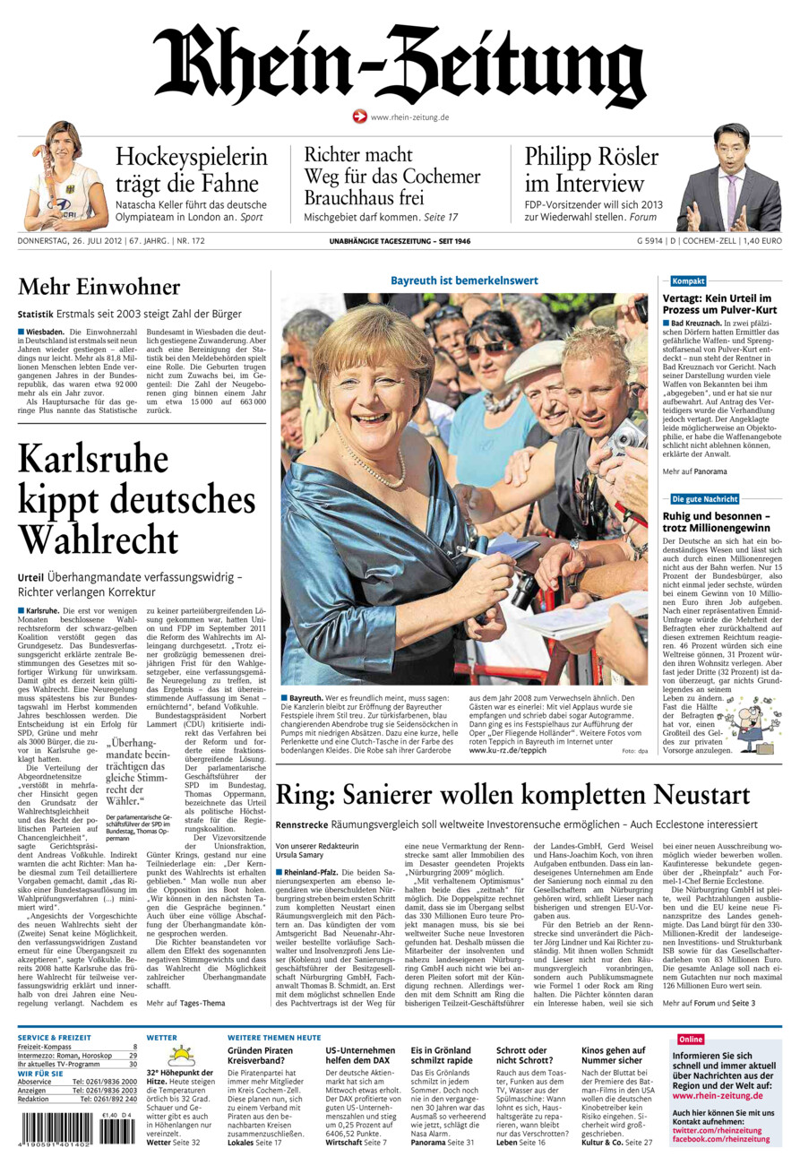 Rhein-Zeitung Kreis Cochem-Zell vom Donnerstag, 26.07.2012