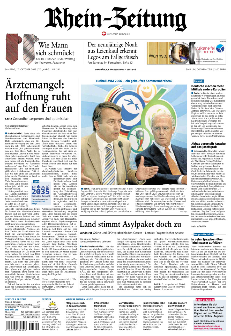 Rhein-Zeitung Kreis Cochem-Zell vom Samstag, 17.10.2015