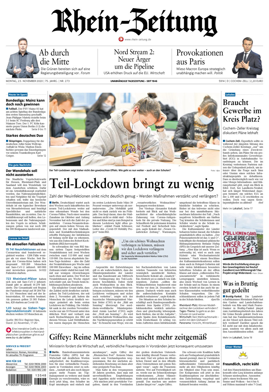 Rhein-Zeitung Kreis Cochem-Zell vom Montag, 23.11.2020