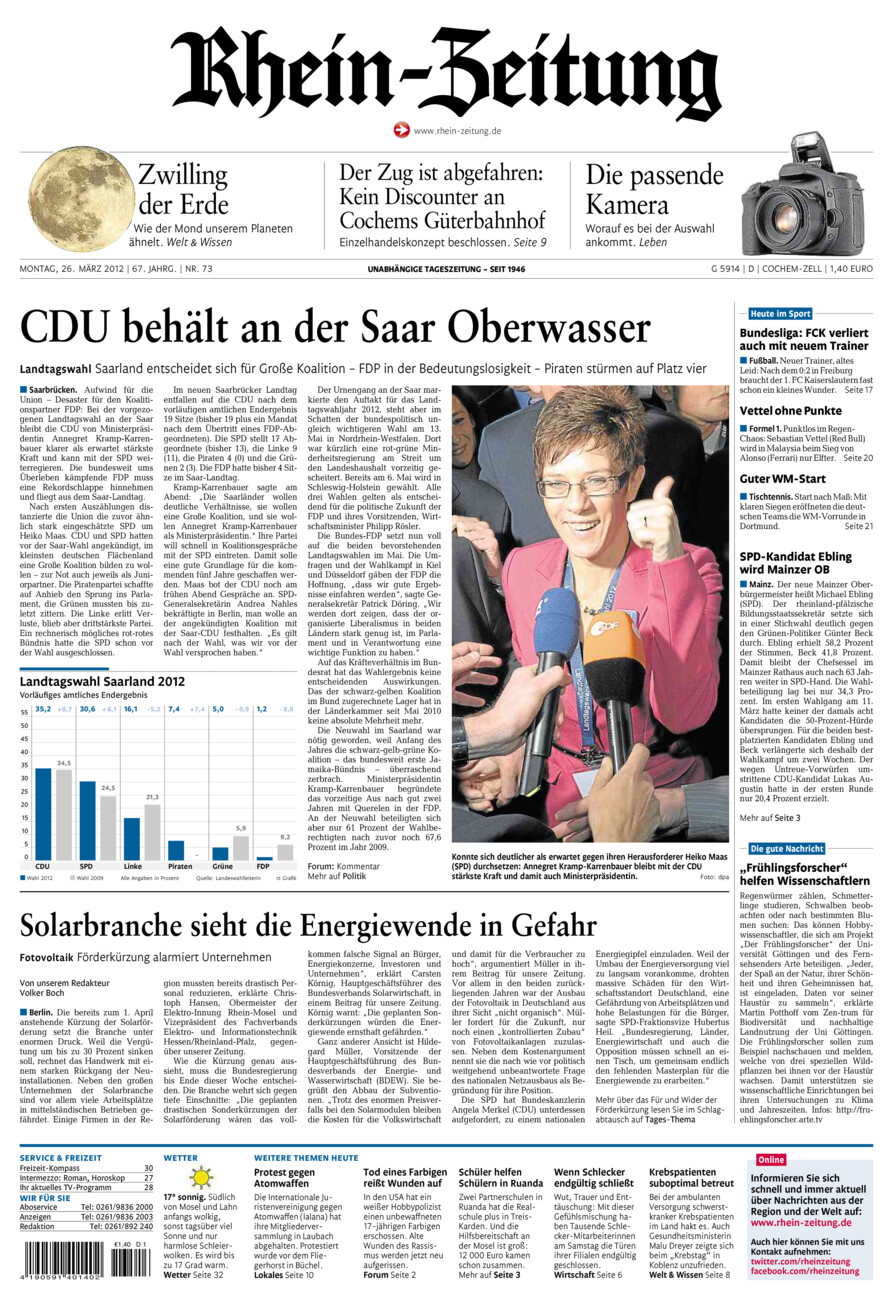 Rhein-Zeitung Kreis Cochem-Zell vom Montag, 26.03.2012
