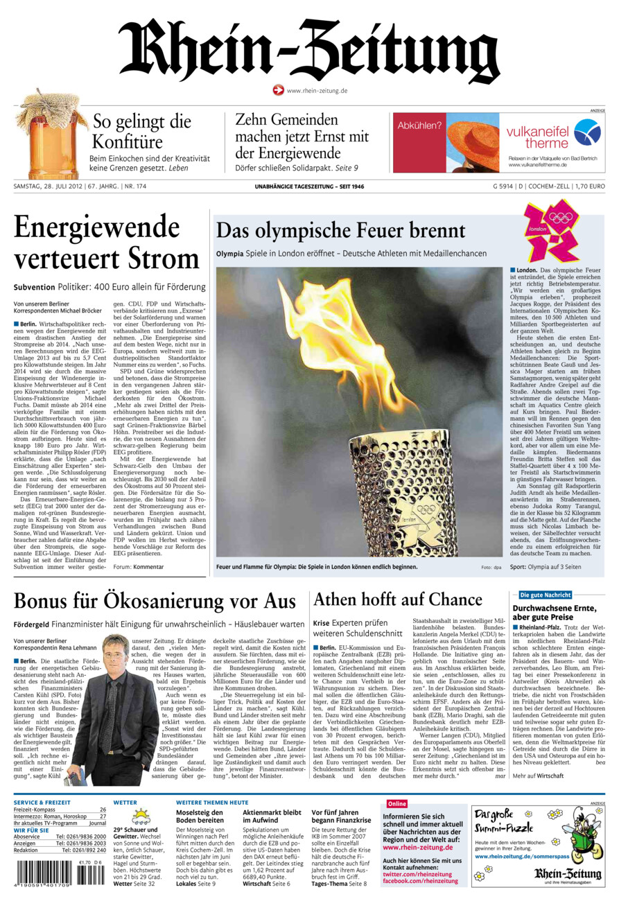 Rhein-Zeitung Kreis Cochem-Zell vom Samstag, 28.07.2012