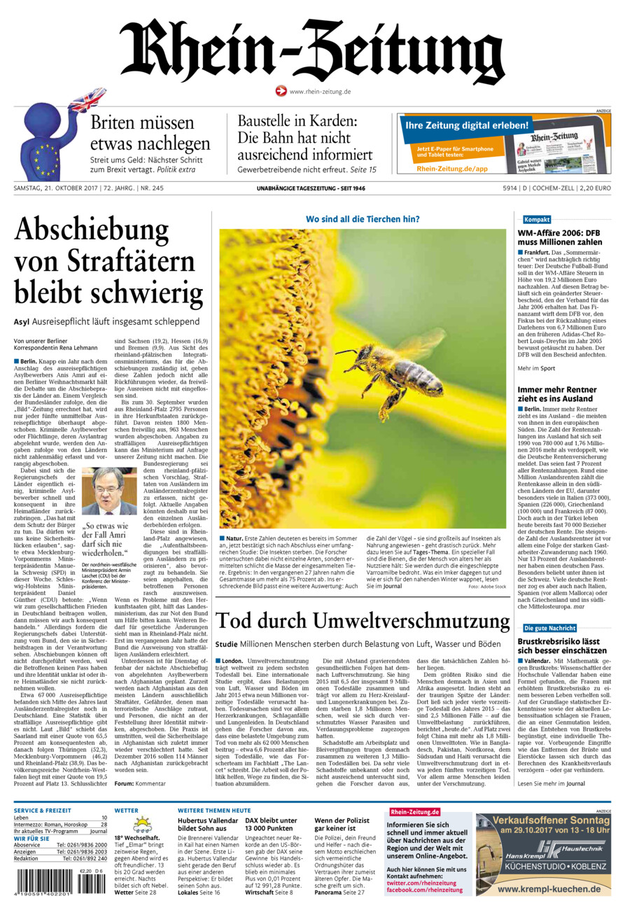 Rhein-Zeitung Kreis Cochem-Zell vom Samstag, 21.10.2017
