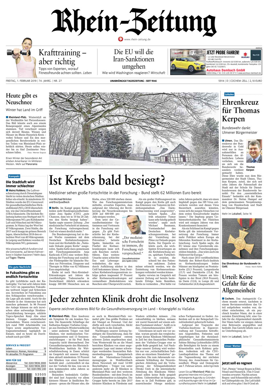 Rhein-Zeitung Kreis Cochem-Zell vom Freitag, 01.02.2019