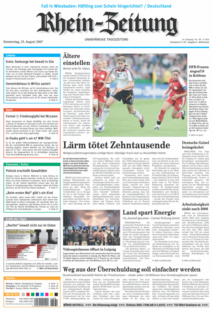 Rhein-Zeitung Kreis Cochem-Zell vom Donnerstag, 23.08.2007