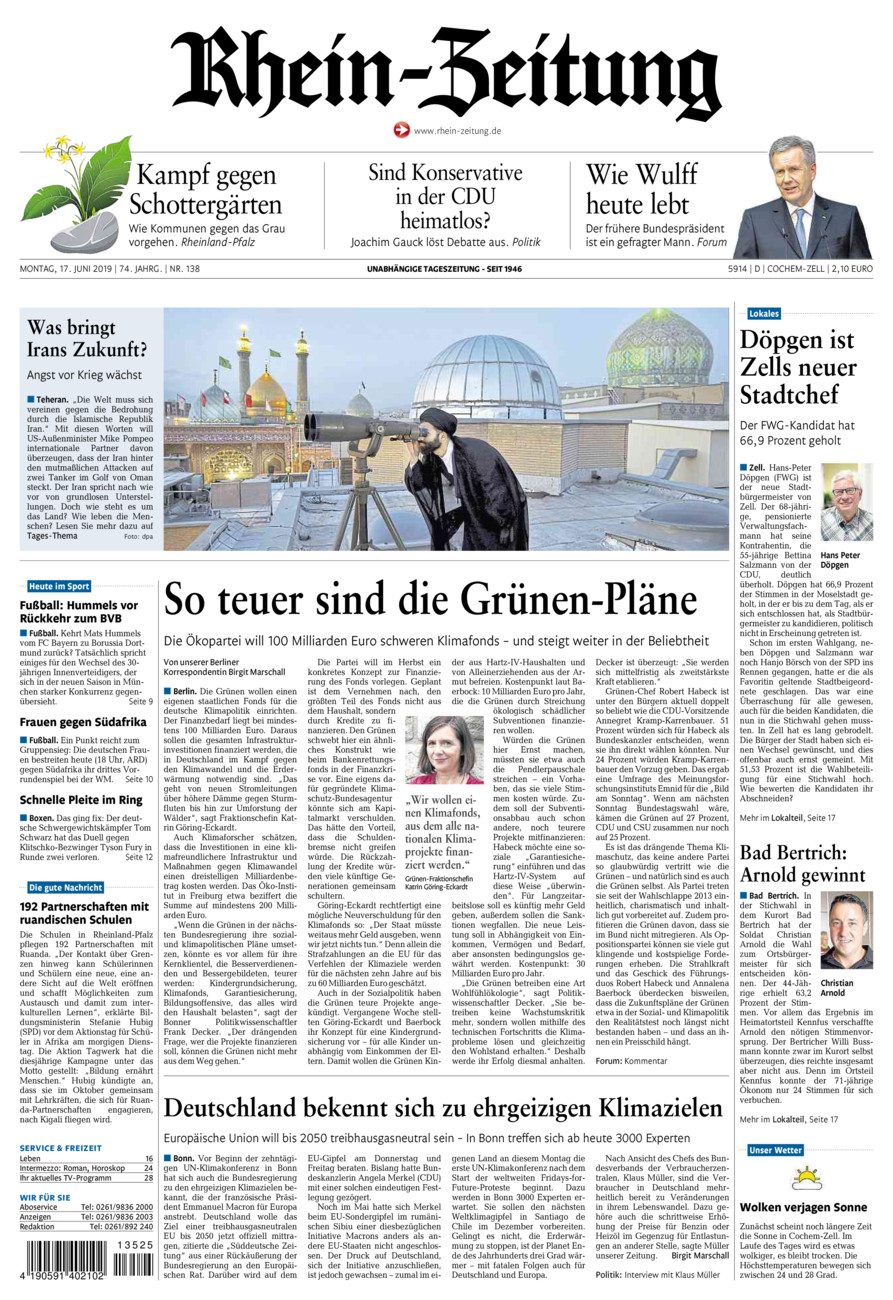Rhein-Zeitung Kreis Cochem-Zell vom Montag, 17.06.2019