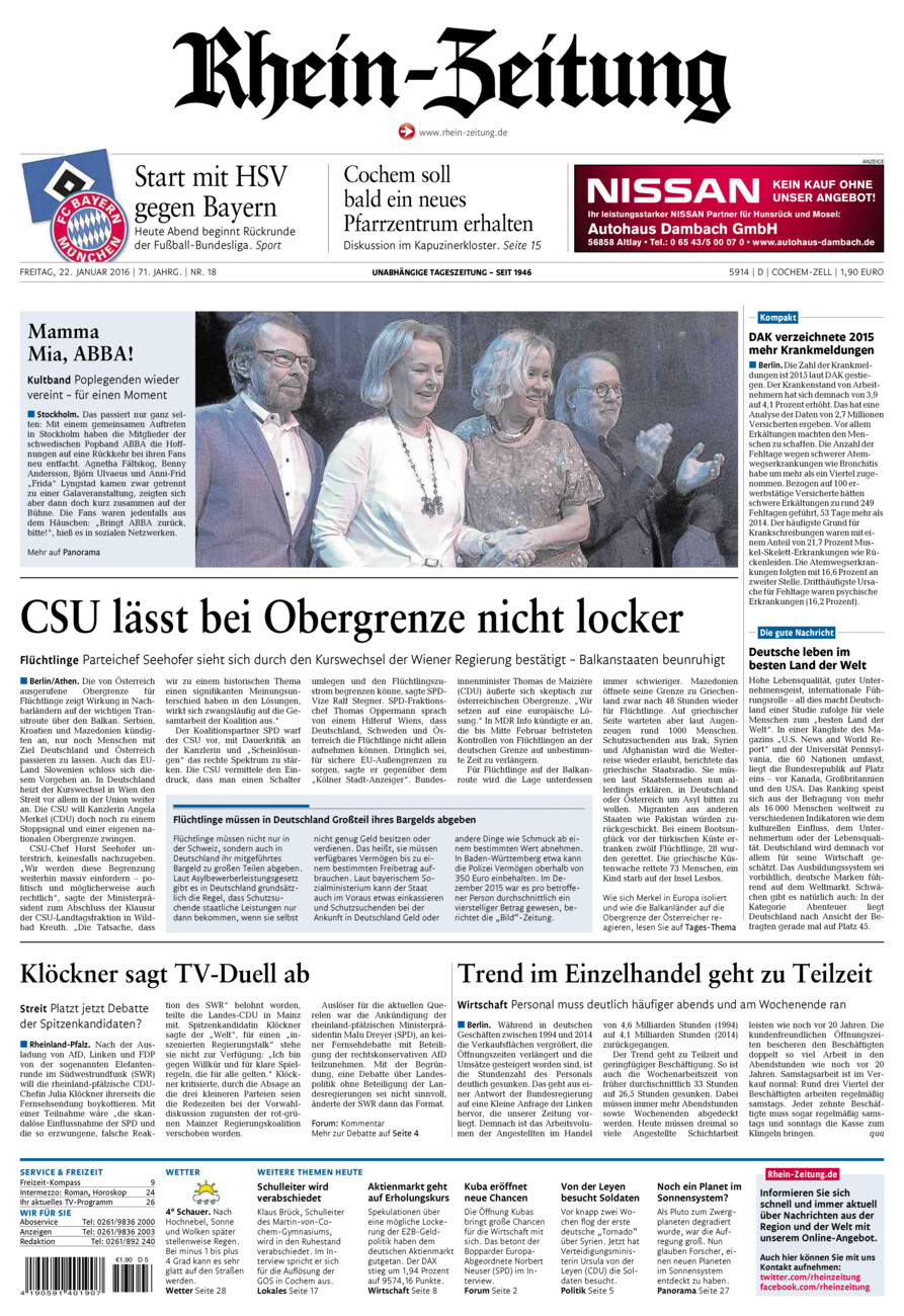 Rhein-Zeitung Kreis Cochem-Zell vom Freitag, 22.01.2016