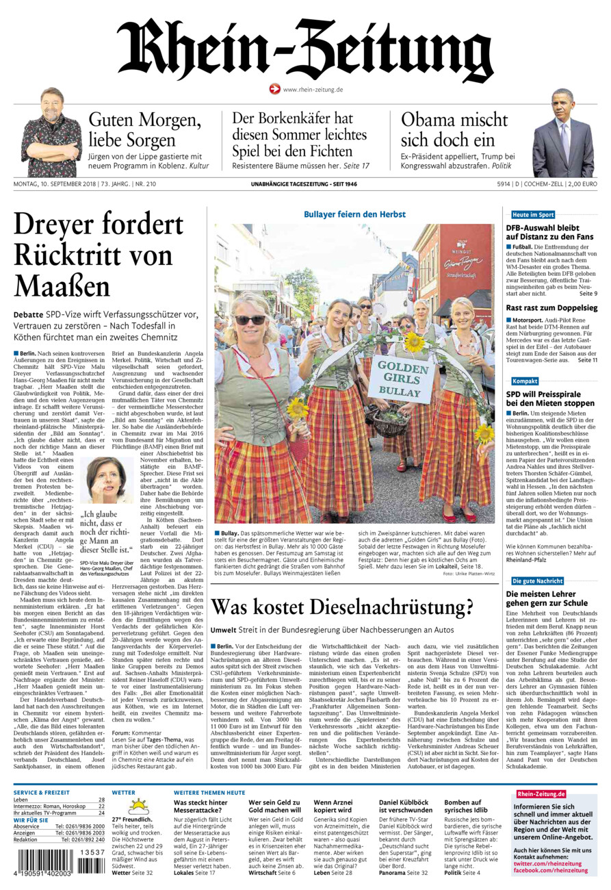 Rhein-Zeitung Kreis Cochem-Zell vom Montag, 10.09.2018