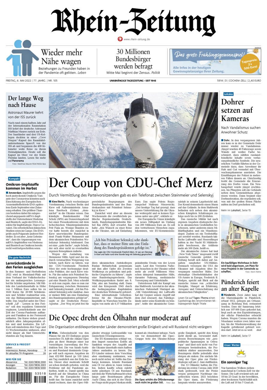 Rhein-Zeitung Kreis Cochem-Zell vom Freitag, 06.05.2022
