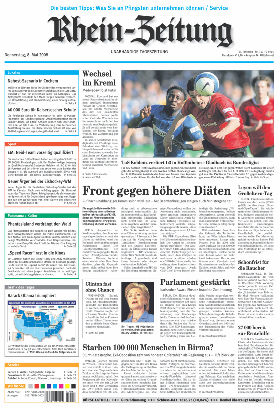 Rhein-Zeitung Kreis Cochem-Zell vom Donnerstag, 08.05.2008