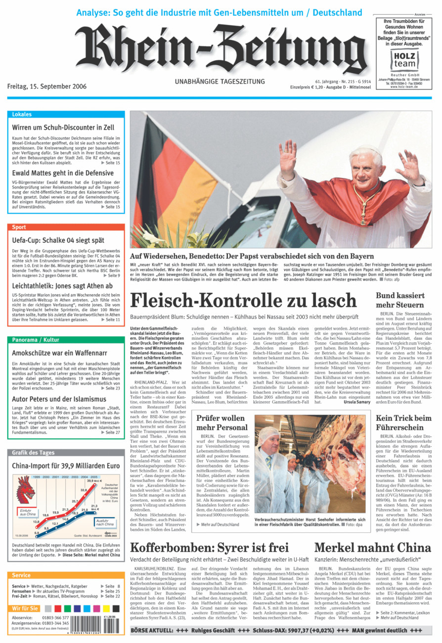 Rhein-Zeitung Kreis Cochem-Zell vom Freitag, 15.09.2006