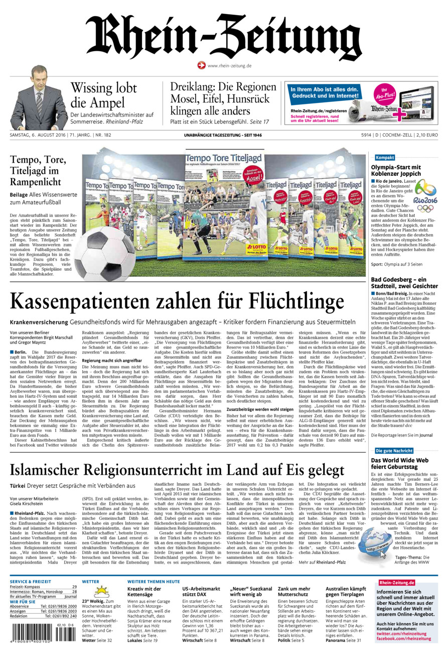 Rhein-Zeitung Kreis Cochem-Zell vom Samstag, 06.08.2016