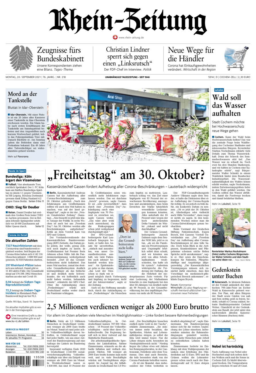Rhein-Zeitung Kreis Cochem-Zell vom Montag, 20.09.2021