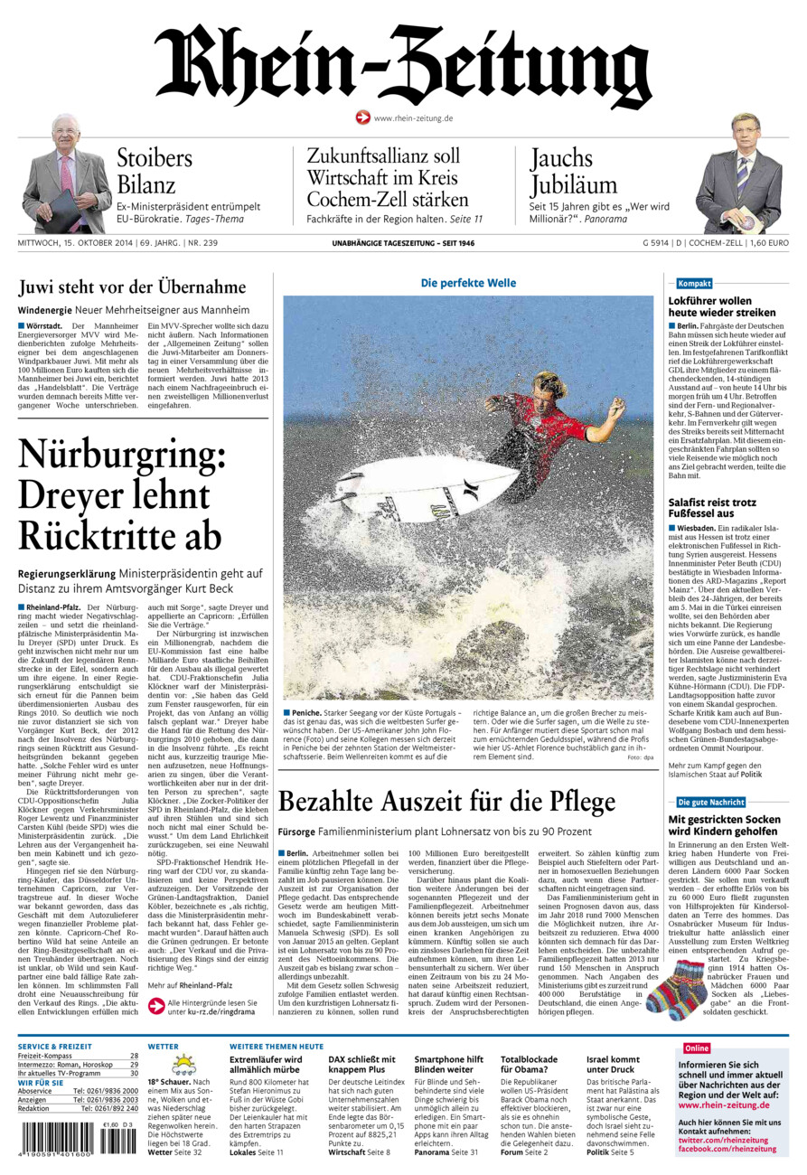 Rhein-Zeitung Kreis Cochem-Zell vom Mittwoch, 15.10.2014