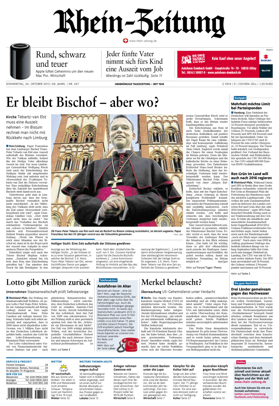 Rhein-Zeitung Kreis Cochem-Zell vom Donnerstag, 24.10.2013