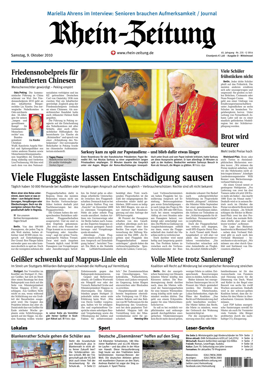 Rhein-Zeitung Kreis Cochem-Zell vom Samstag, 09.10.2010
