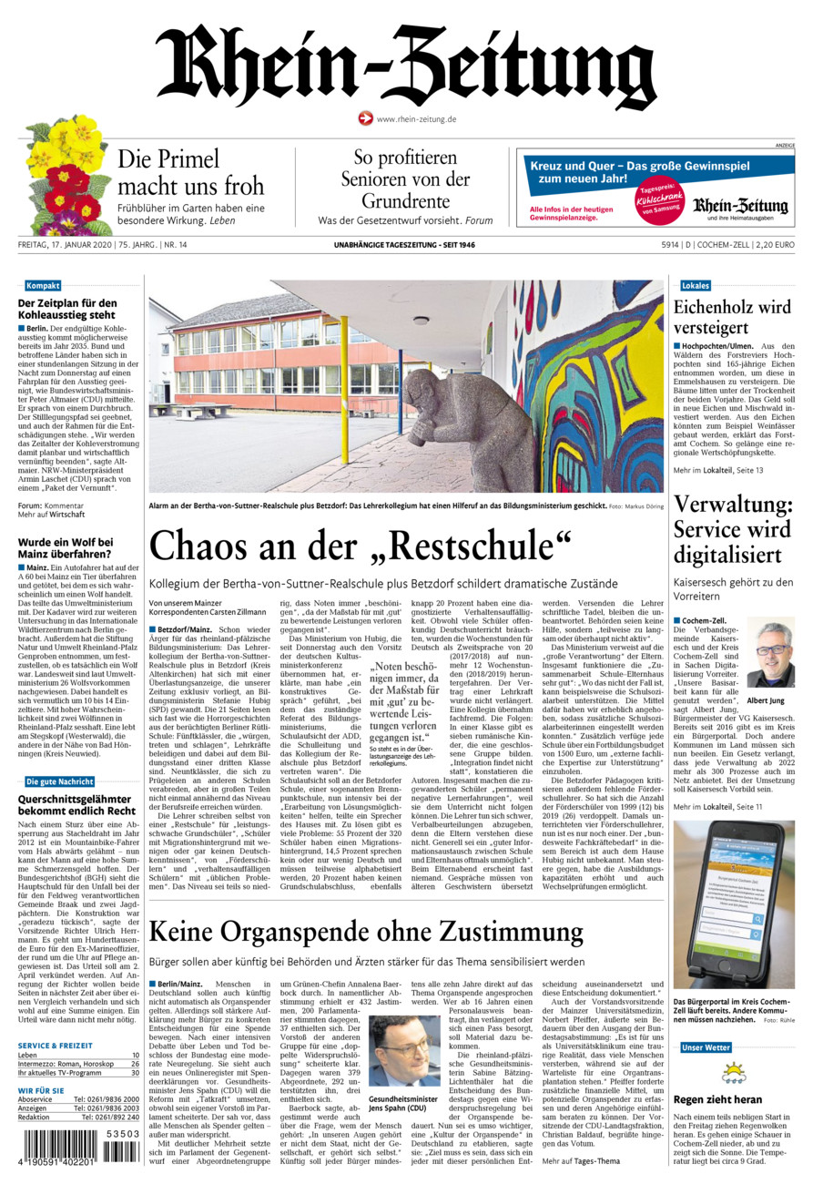 Rhein-Zeitung Kreis Cochem-Zell vom Freitag, 17.01.2020